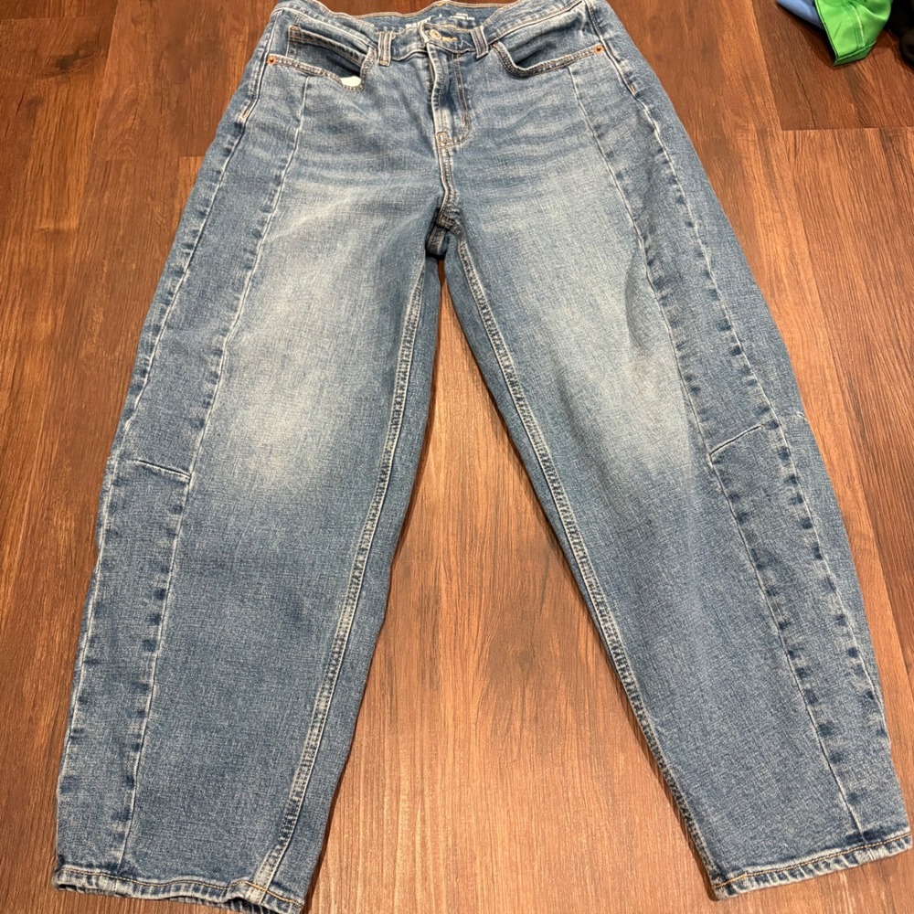 Old Navy Baggy Barrel Leg Paneled Seam Jeans 8 Medium Wash Blue Streetwear